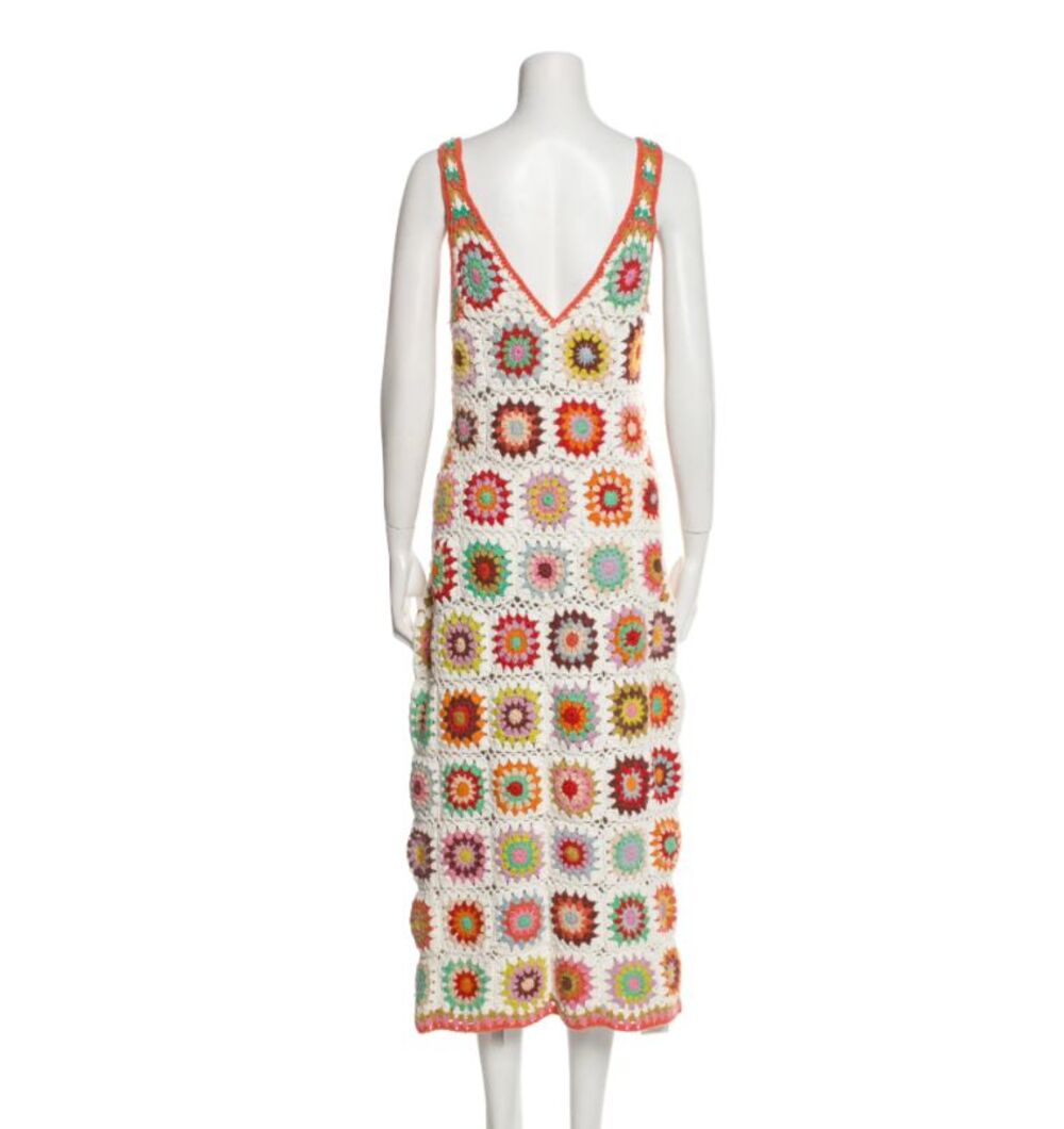 Alemais Crochet Midi Dress Size US 12 Multicoloured Handmade - Picture 4 of 6